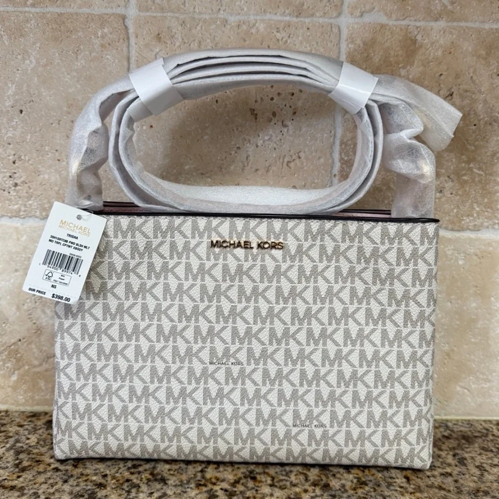 Michael Kors White and Gray Crossbody Monogram Bag NWT - Picture 1 of 7